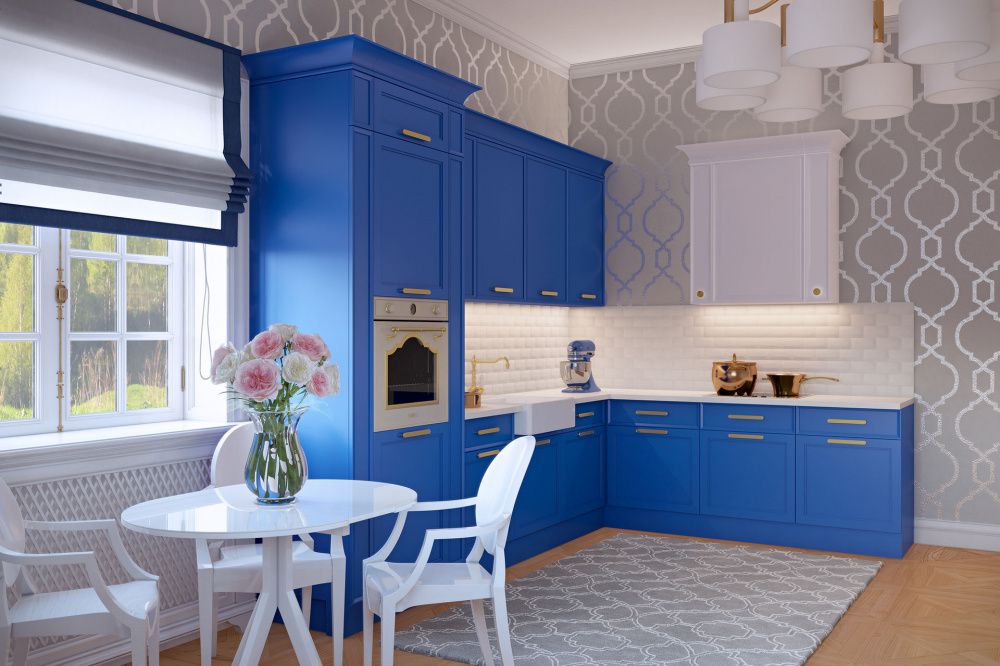 Синяя кухня - 77 фото интерьеров