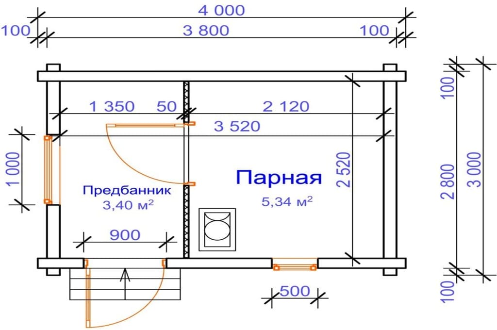 Чертеж каркаса для бани